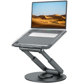 tounee Telescopic Laptop Stand for Desk with 360° Swivel Base, Sit to Stand, Height Adjustable, Portable Riser Holder for Good Posture, Compatible with MacBook Pro, All Laptops 10-17"-Gray