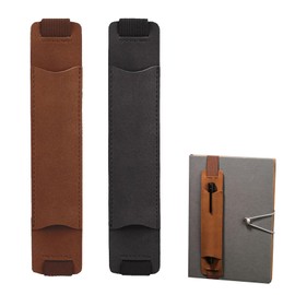 Pack of 2 Pen Holder Notebook, Elastic Pen Holder Pouch, Notebook Pen Holder, PU Leather Pencil Case with Elastic, Pen Holder for Diary, Elastic Pen Loop, Notebook Diary Pen Holder, black / brown, No