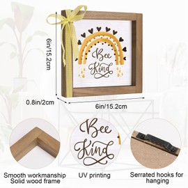 pechpell Wooden Bee Sign, 6 Inch Bee Kind Themed Wall Decor, Nursery Kitchen Bathroom Room Table Shelf Tiered Tray Desk Rustic Farmhouse Decoration For Home