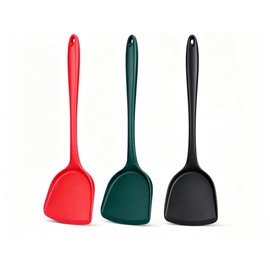 Silicone Spatula, Solid & Slotted Turner High Heat Resistant, BPA-Free, Non Stick Slotted Kitchen Spatulas for Egg, Pancake Fish Sticky Baking, Dishwasher Safe 1PCS (Black)