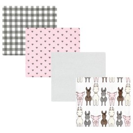 Hudson Baby Unisex Baby Cotton Flannel Receiving Blankets, Farm Friends Pink, One Size