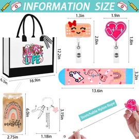 Nurse Gifts Set for Women Nurses Appreciation Gifts Nurse Week Gift for Female, Nurses Birthday Gift Set Included Canvas Bag, Socks, Keychain, 16 Oz Can Glass, Badge Reels