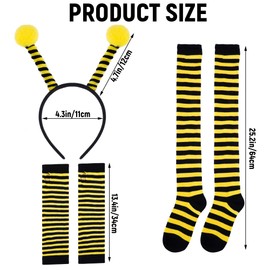 Haakong Bee Costume Set for Women Tutu Skirt Headband Striped Leg Warmers Knee Thigh High Stocking Gloves for Cosplay Party