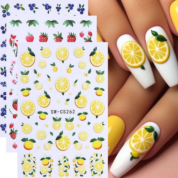3 Sheets Cute Fruit Nail Decals for Nail Art Summer