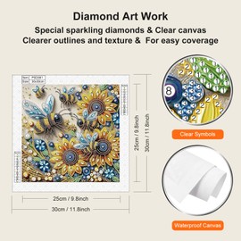 WSLWXSHM 5D Special Shape Diamond Art Kits for Beginners, Diamond Painting Kits for Adults Sunflower Bee, Crystal Rhinestones Diamond Painting for Home Wall Decoration Gift 12×12inch/30×30cm, Flower
