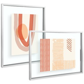 Frametory, 11x14 Floating Picture Frame - Metal Photo Frame - Real Glass - for Wall Mount or Tabletop Displays (Silver, 2 Pack)