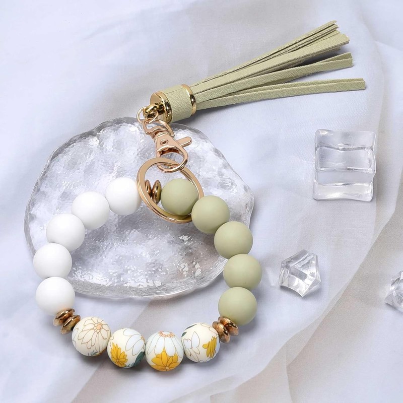Pulsera de silicona con abalorio, llavero para mujer, con borla