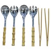 Bamboo Serving Utensils, Serving Spoon Fork and Tong, Stainless Steel