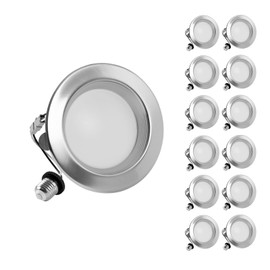 ZYC Brushed Nickel Recessed Lighting 4 Inch, 12 Pack Recessed LED Retrofit Lighting, 2700-5000K 5CCT Selectable, Damp Rated Can Lights, Baffle Trim, 9W 800Lm(Brushed Nickel, 4 inch)