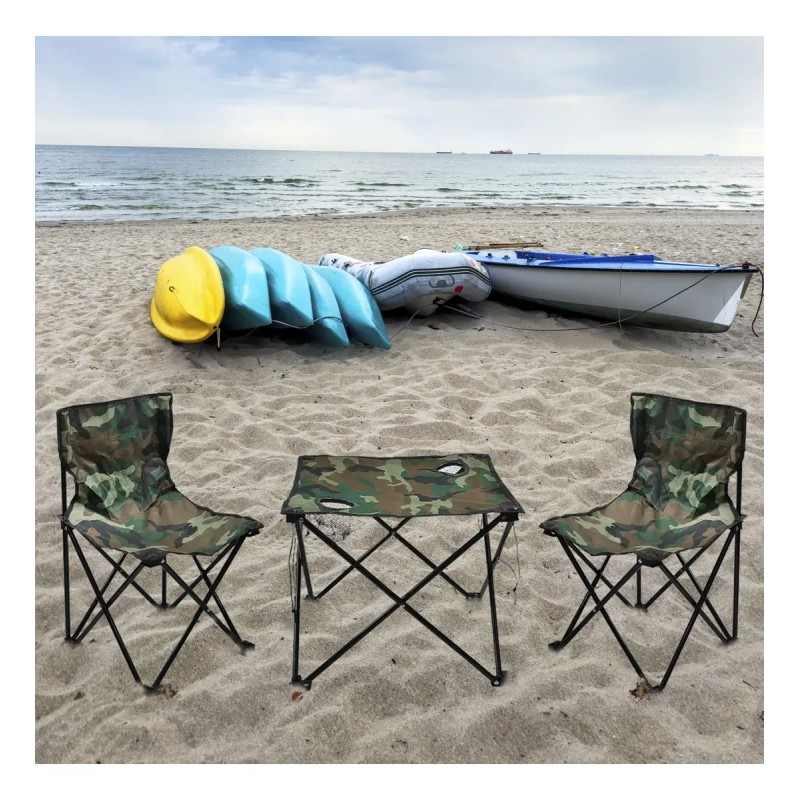 Kit Mesa + 2 Sillas Plegables Playa Jardin Camping Rojo