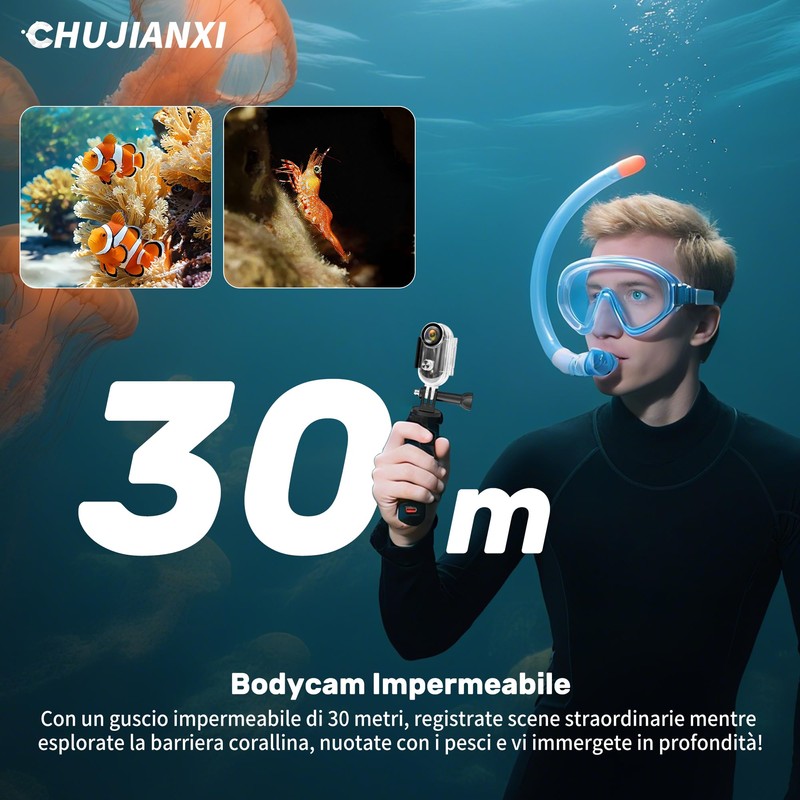 Chujianxi Mini Action Cam WiFi, Indossabile Body Cam1080P, Subacquea