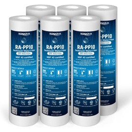Ronaqua 20 Micron Sediment Water Filter Cartridge 10"x2.5", NSF Certified, 4-Layer Filtration for any 10-inch RO Units & Whole House Systems, Compatible with Culligan P5, AP110, WHKF-GD05, 6 Pack