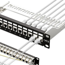 iwillink - Panel de conexión de 10 Gbps, 12 puertos, acoplador RJ45, panel de conexión Cat6, blindado STP con barra trasera, montaje en pared de 19 pulgadas o montaje en rack, compatible con cableado