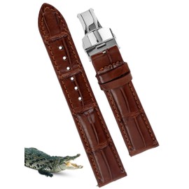 vinacreations 22mm Light Brown Alligator Belly Leather Watch Band Deployment Clasp Men Quick Release Crocodile Exotic Replacement Wristwatch Strap Premium Handmade DH-06D-S-22MM