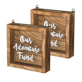 Pack of 2 Wood Fund Box Wooden Our Adventure Fund Box Rustic Shadow Box for Home Decor 7.2x7 in