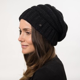 LIERYS Long Beanie Knitted Hat for Women/Men – Winter Hat with Alpaca Wool – Made in Germany – Autumn/Winter – Oversized Hat with Knitting Pattern – Wool Hat, mustard