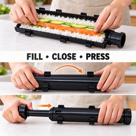 DIY Sushi Maker Set B with Sushi Bazooka, Bamboo Rolling Mat and Rice Roll Accessories