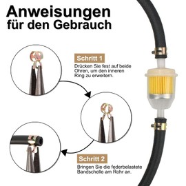 Fuel Hose Kit, Fuel Hose Diameter 8 mm Inner Diameter, Length 2 m, with 10 Hose Clamps, 2 Fuel Filters, for Motorcycles, Cars, Lawnmowers, Trucks
