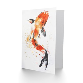 Artery8 Greeting Card Japanese Koi Carp Fish Orange Black Watercolour Blank For Him Or Her Art Birthday Card