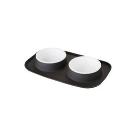 Croc Liner Pet Feeding System, Dog and Cat Bowls, Removable Dishwasher Safe Food and Water Dishes, Non-Slip, Non-Spill Silicone Pad, Raised Edges to Avoid Mess & Spills (Dark Gray)