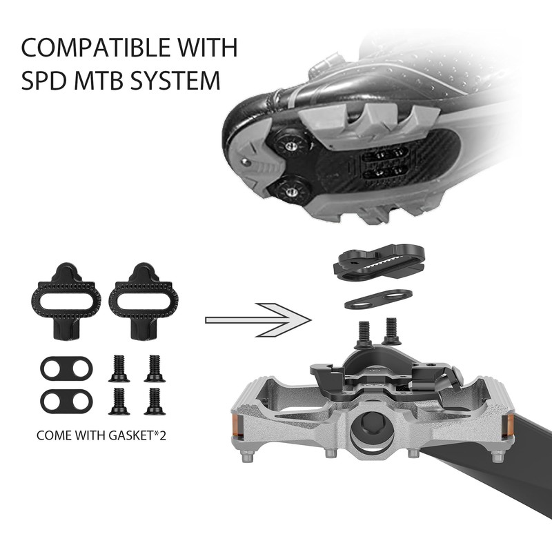 GEWAGE Bicycle Pedals, Flat Double Function and SPD Pedal with