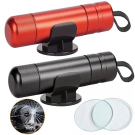 2 Stück Nothammer mit 2 Basis und 2 Testglas, Multifunktional Auto Notfallhammer, Kompakter Tragbarer Gurtschneider, Glasbrecher Essentials, Sicherheitshammer, Emergency Escape Tool (Schwarz + Rot)