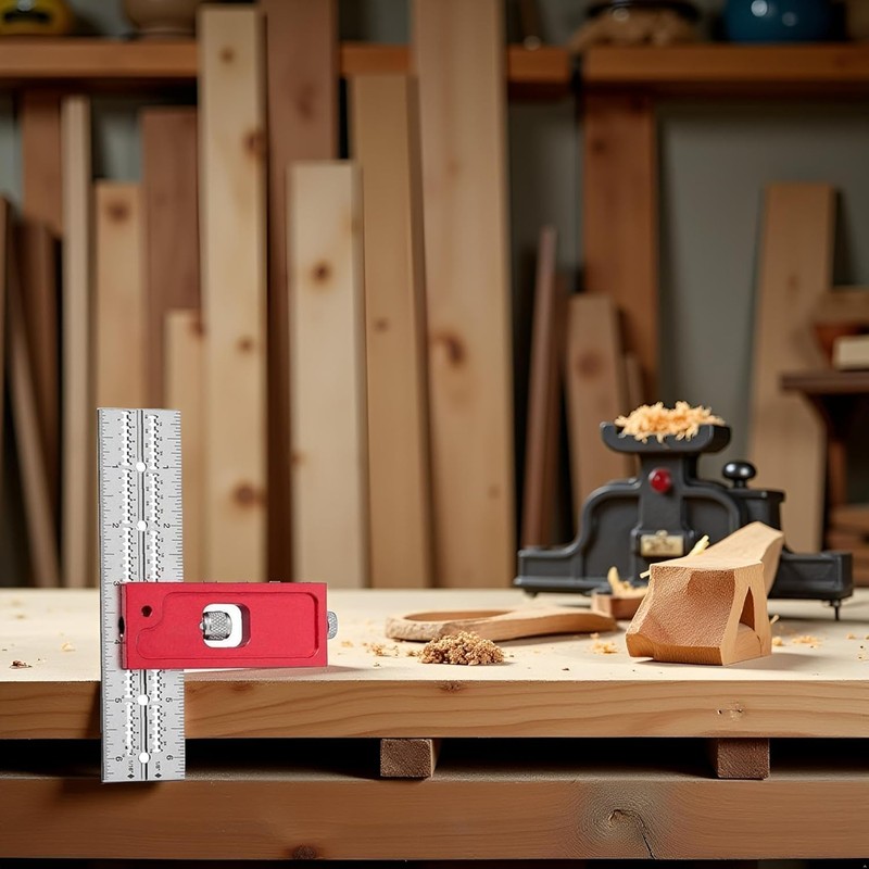 Red Combination Square Set Woodworking Joinery Measuring Ruler Carpenter Tools