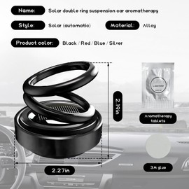 DXNQ Solar Rotating Car Air Freshener, Double Ring Solar Energy Car Dashboard Decoration Perfume Holder, Rotating Aromatherapy Diffuser Ornament for Car Home, Car Accessories (Black)