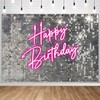 Sensfun Silver Sequins Pink Neon Birthday Backdrop for Photography Shining