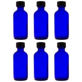 Cobalt Blue Glass Boston Round Bottle with Cap - 2 Oz. (Pack of 6)