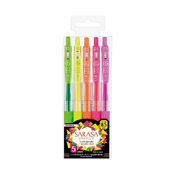 Zebra Technologies Sarasa Clip Ballpoint Pen, 5 Neon Colors Set, 0.5mm (JJ15-5C-NO)