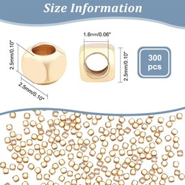 NBEADS Pack of 300 Genuine 18K Gold-Plated Beads, 2.5 mm Gold-Plated Brass Beads, Square Smooth Spacer Beads, Gold Metal Beads for Bracelet, Necklace, Earrings, Jewellery Making, 1.6 mm Hole