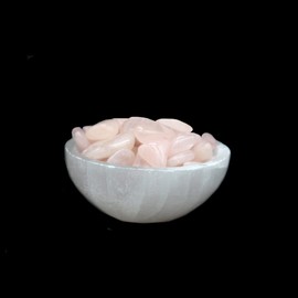 Soul Sticks Selenite Bowl in 3 inch Filled with Semi Crystal and Healing Stone Pure Selenite Smudge decorative Bowl Crystal Charging Ethically Sourced in Morocco (Rose Quartz)