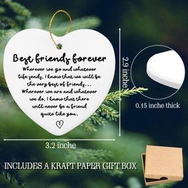 Friends Ornaments - Best Friend Forever Christmas Ornament Gifts for Women Friends Bestie Sister Friendship Ceramic Ornament for Christmas Tree Decor - Heart Hanging Plaque