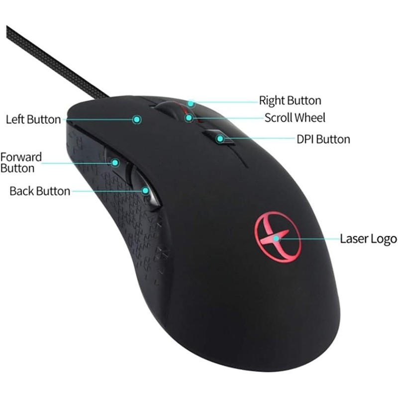 XCMC With Heated Mouse, Wired Gaming Mouse, Ergonomic Design, 6