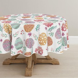 Horaldaily Easter Tablecloth 70×70 Inch Round, Watercolor Easter Eggs Washable Table Cover for Party Picnic Dinner Decor