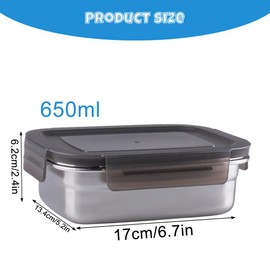 WakiHong Set of 4 Food Storage Boxes, 650 ml, Food Storage Containers with Lid, Multifunctional Metal Containers, 16.5 x 12 x 5 cm, Suitable for Fridge Storage Boxes, Sealed Boxes, Fruit Lunch Boxes