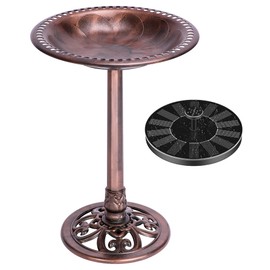 VIVOHOME Polyresin Antique Outdoor Bronze Garden Bird Bath and Solar Powered Round Pond Fountain Combo Set