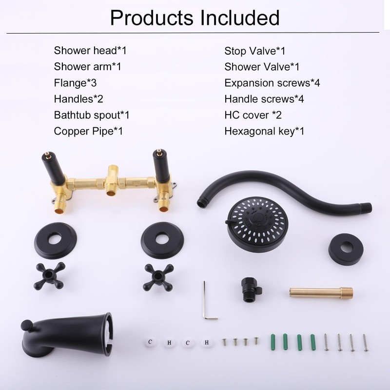 BEIYI 2 Handle Shower Faucet Set, Matte Black Two Handle