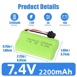 OooSure 2200mAh 7.4V 15C Li-ion Rechargeable Batteries,SM3P/SM4P Connector Fits for Remote Control RC Boat Truck Crawler with 2S USB Charger (SM3P(Option A))
