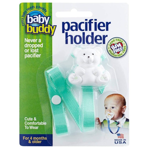 Baby Buddy Pacifier Clip Holder, Newborn Essential with Universal Fit for all Binky and Teether Brands, Ages 4+ Months, Mint, 1 Pack