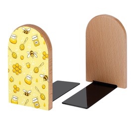 Cute Bees and Honey Book Ends Decorative Wood Bookends for Shelves Kids Room Desk Home Office Book Stoppers for Magazines,Books, DVDs, 1 Pair/2 Pieces(5x3.1 in)