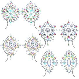 Geyoga 4 Pcs Rhinestone Pasties Crystal Breast Covers Body Jewelry Stick Breast Pasties Chest Stickers for Body(Classic Style)