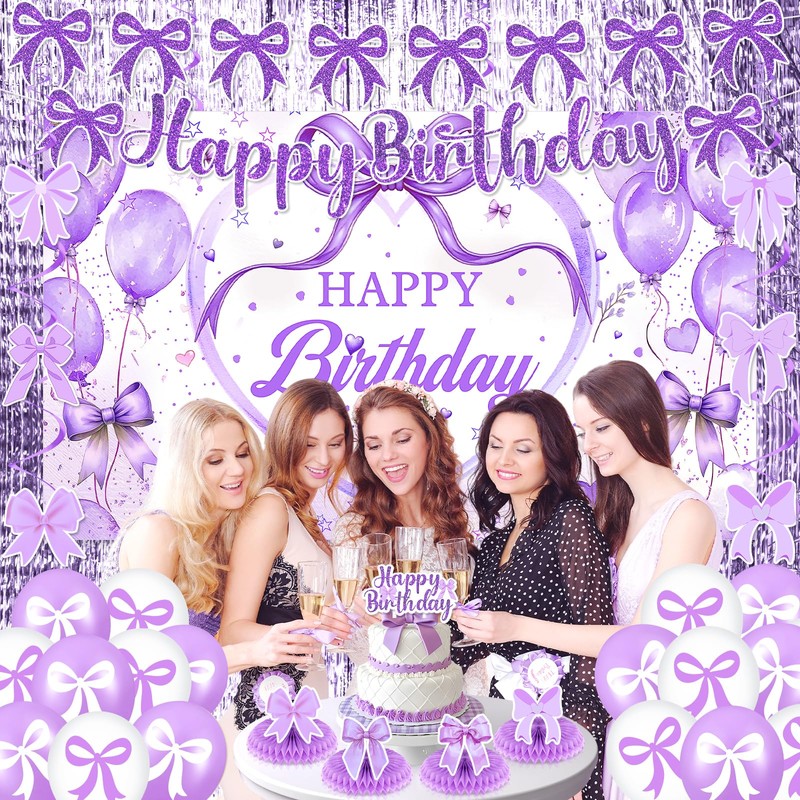 Purple Bow Birthday Party Decorations Purple Bow Happy Birthday Banner