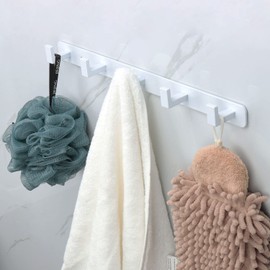 Vanloory Coat Rack, Heavy Duty Stainless Steel 5 Tri Coat Hook Hanger, Wall Mounted Storage Wall Hook, Rustic Clothes Hook/Key Hook Rail for Bathroom Kitchen Entryway(5 Hook White)