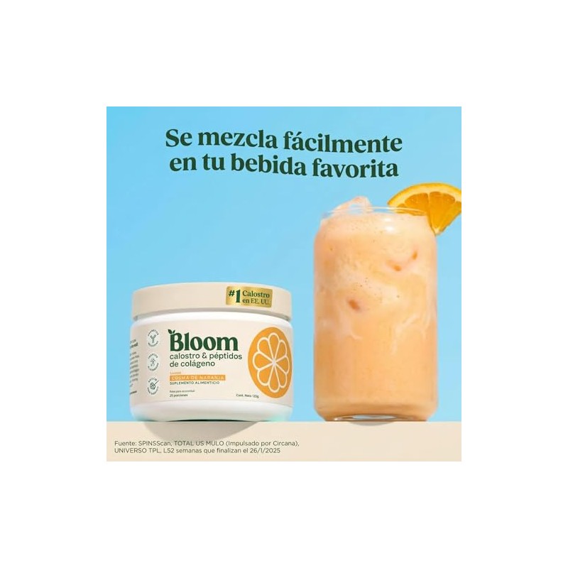 Bloom Calostro Y Péptidos De Colágeno Sabor Naranja 25 Porciones
