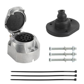 Qiping Waterproof Trailer Socket 13-Pin Metal Socket with Seals, Cable Ties, Mounting Screws, Cast Aluminium