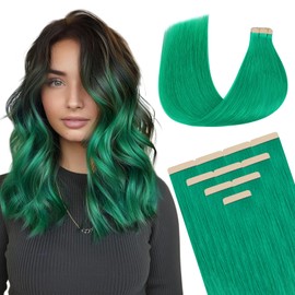 DOORES Tape in Human Hair Extensions, Green Tape, 10pcs 25g 16 Inch, Real Hair Glue, Straight