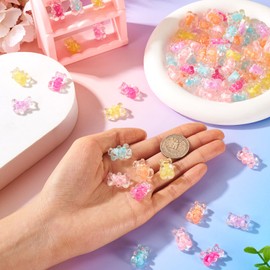 Magibeads 80Pcs Acrylic Gummy Bear Beads Pastel Animal Beads Clear Random Color Fake Gummy Bear Bracelet Beads Flat Back Kandi Beads for Crafts DIY Jewelry Making Supplies