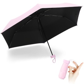 Parasol Folding Umbrella, 8.5 oz (240 g), UPF 50+ Certified, 6 Ribs Glass Fiber Reinforced, Pink